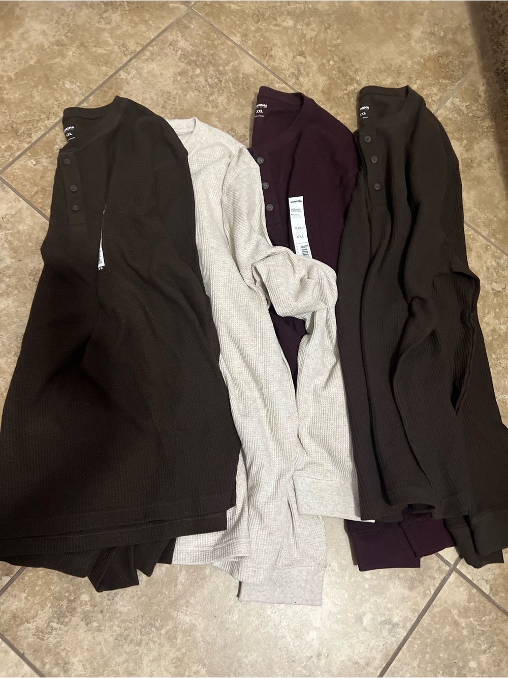 Men's Waffle Henley Sweater - Black, Gray, Plum